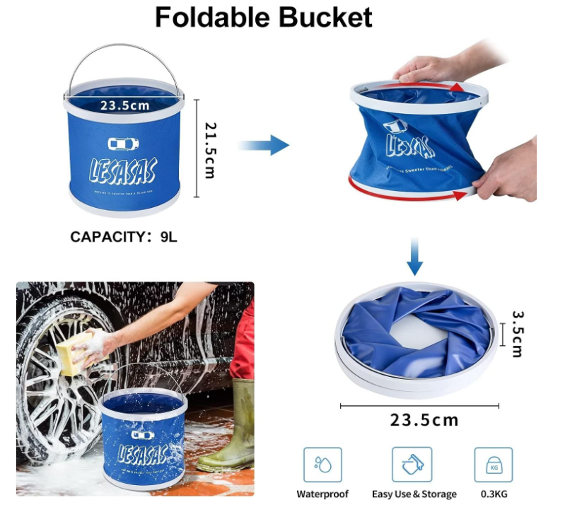 Car Cleaning Kit with Collapsible Bucket 