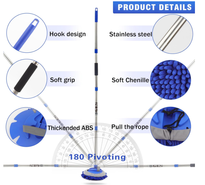 Car Wash Mop with Long Handle, Car Wash Brush with Telescoping Handle 